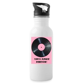 Vinyl Junkie forever - rosa - Trinkflasche mit integriertem Trinkhalm - Weiß - Rechts