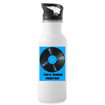 Vinyl Junkie forever -blau - Trinkflasche mit integriertem Trinkhalm - Weiß - Rechts