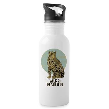 Leopard. Wild is Beautiful - Water bottle with straw - white - Right