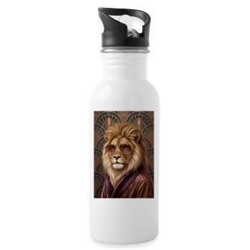 Art Déco Löwe – Vintage-Luxus - Trinkflasche mit integriertem Trinkhalm - Weiß - Rechts