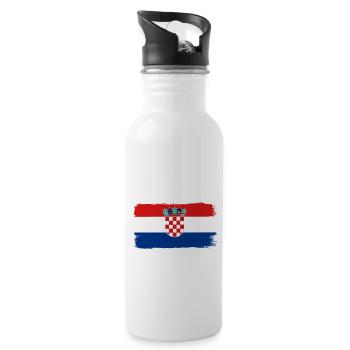 Croatia Flag Adriatic Sea Zagreb Croatian Flag - Water bottle with straw - white - Right
