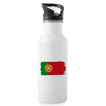 Portugal Flag Used Look Portuguese Flag - Water bottle with straw - white - Right