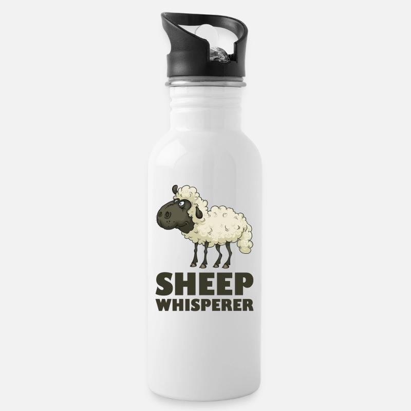 Schafflüsterer Schaf - Trinkflasche mit integriertem Trinkhalm - Weiß