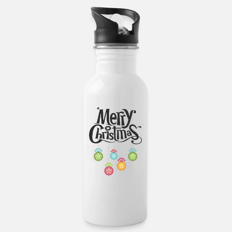 Merry Chrismas - Trinkflasche mit integriertem Trinkhalm - Weiß
