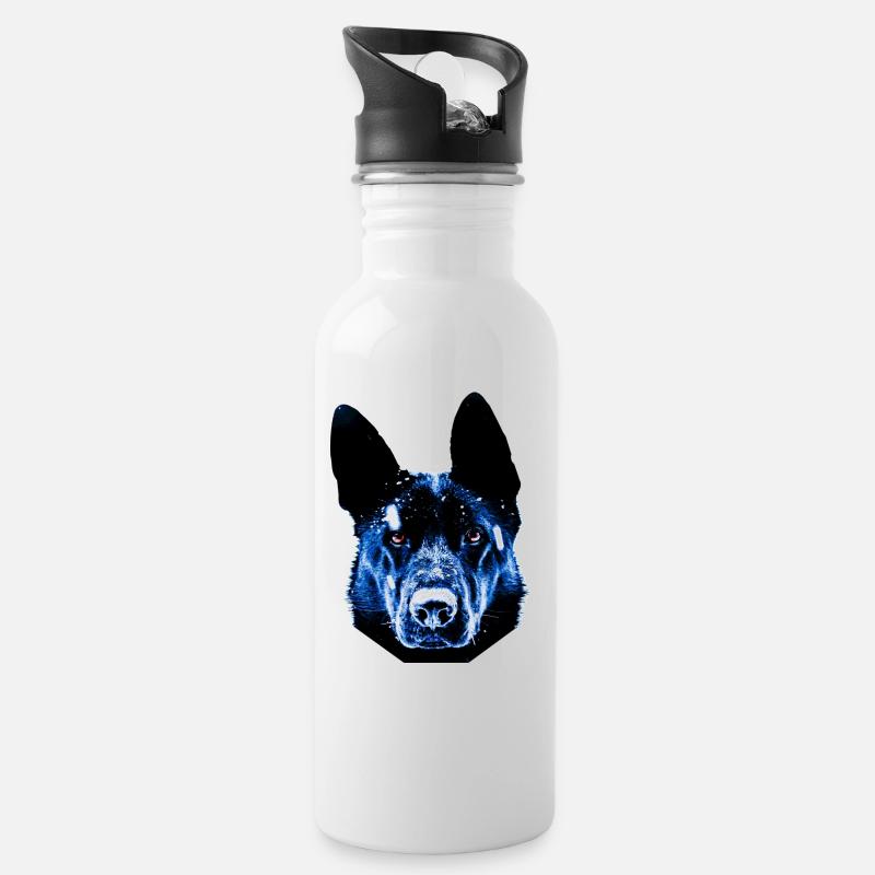 schäferhund - Trinkflasche mit integriertem Trinkhalm - Weiß