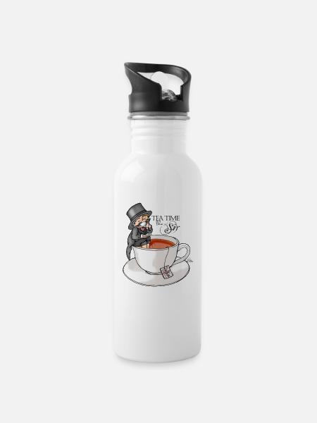 tea time like a Sir with Earl Grey (text) - Water bottle with straw - white