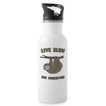 Funny & Cute Sloth "Live Slow Die Whenever" Slogan - Water bottle with straw - white - Right