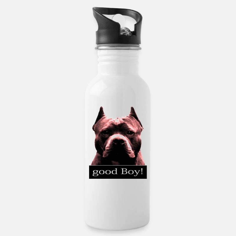 Pitbull DOG- good boy - - Trinkflasche mit integriertem Trinkhalm - Weiß