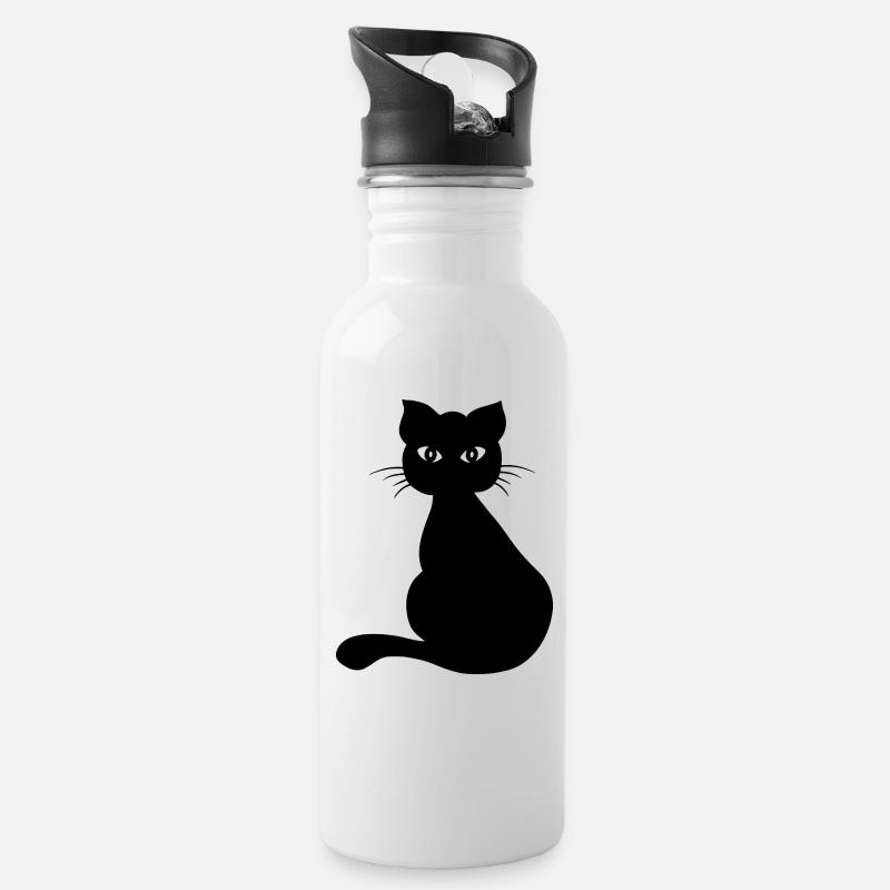 Cat - Water bottle with straw - white