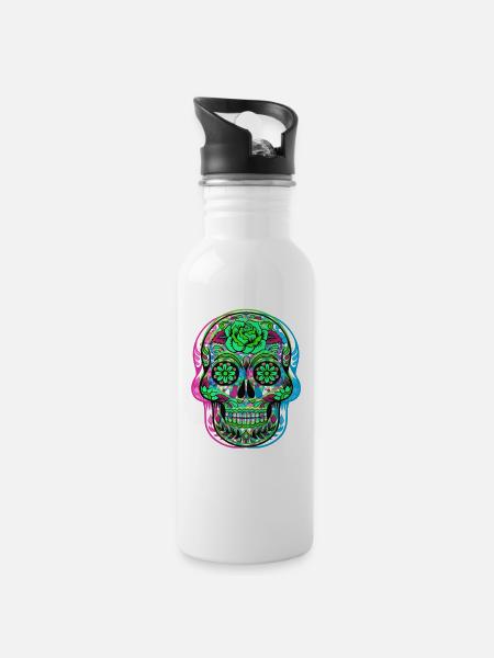CALAVERA DAY OF THE DEAD - Water bottle with straw - white