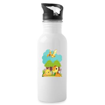 Dino Kinder - Trinkflasche mit integriertem Trinkhalm - Weiß - Rechts
