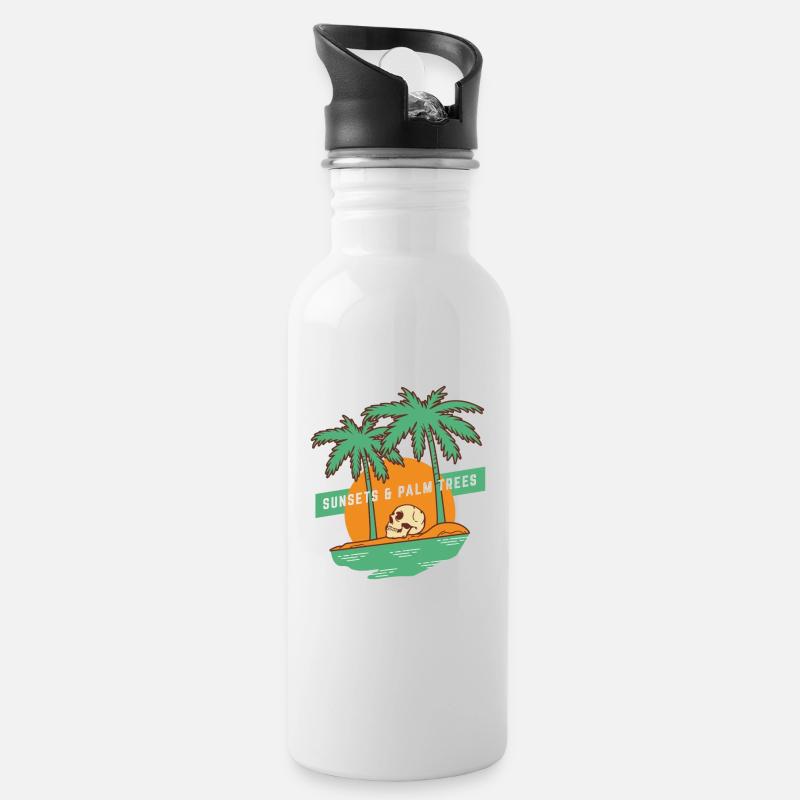 Sunsets & Palm trees - Water bottle with straw - white