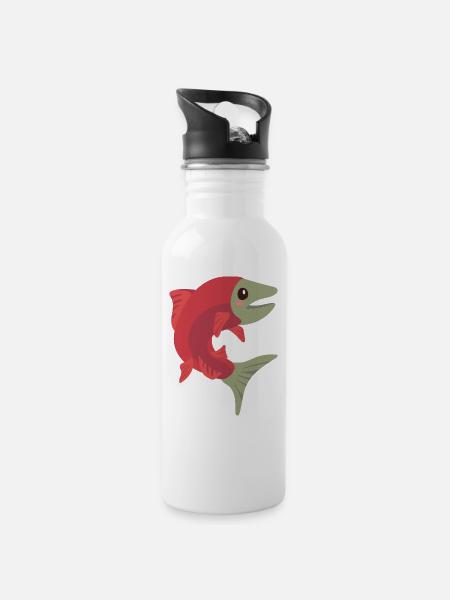 Lachs - Trinkflasche mit integriertem Trinkhalm - Weiß