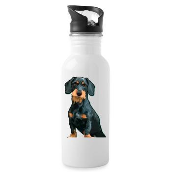 Dachshund, Dackel, Kurzhaardackel, Illustration - Trinkflasche mit integriertem Trinkhalm - Weiß - Rechts