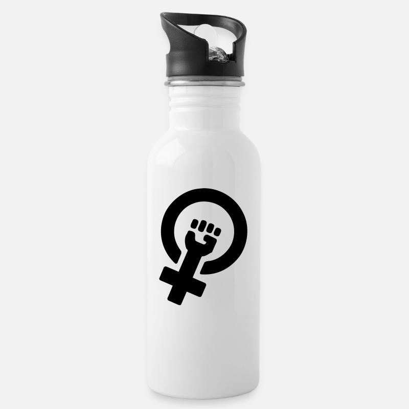 Feminismus - Trinkflasche mit integriertem Trinkhalm - Weiß
