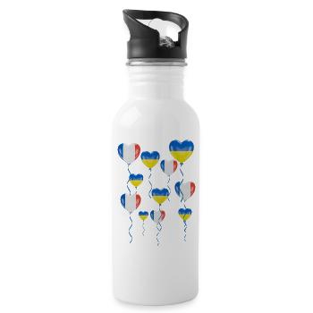France: Solidarity and heart for Ukraine - Water bottle with straw - white - Right