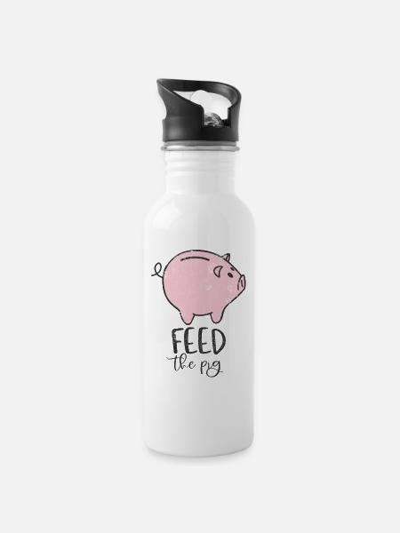 GELD SPAREN AKTIEN SCHWEIN SPARSCHWEIN SPAR MOTIV - Trinkflasche mit integriertem Trinkhalm - Weiß