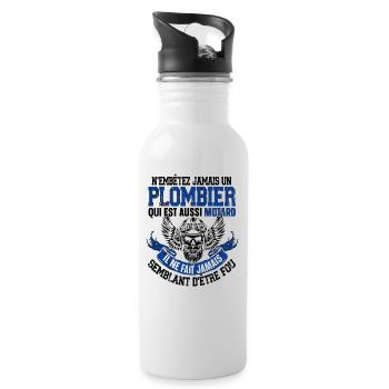 Motard Moto Plombier Cadeau Homme Bike Badass - Gourde avec paille intégrée - blanc - Droite