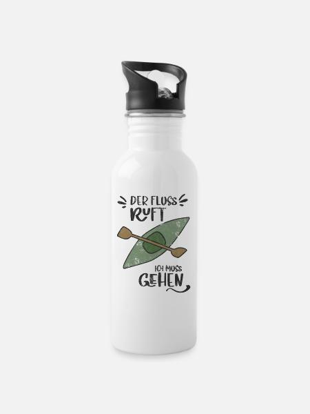 FLUSS RUFT KANU KAYAK WILDWASSER GEHEN SEE MOTIVE - Trinkflasche mit integriertem Trinkhalm - Weiß