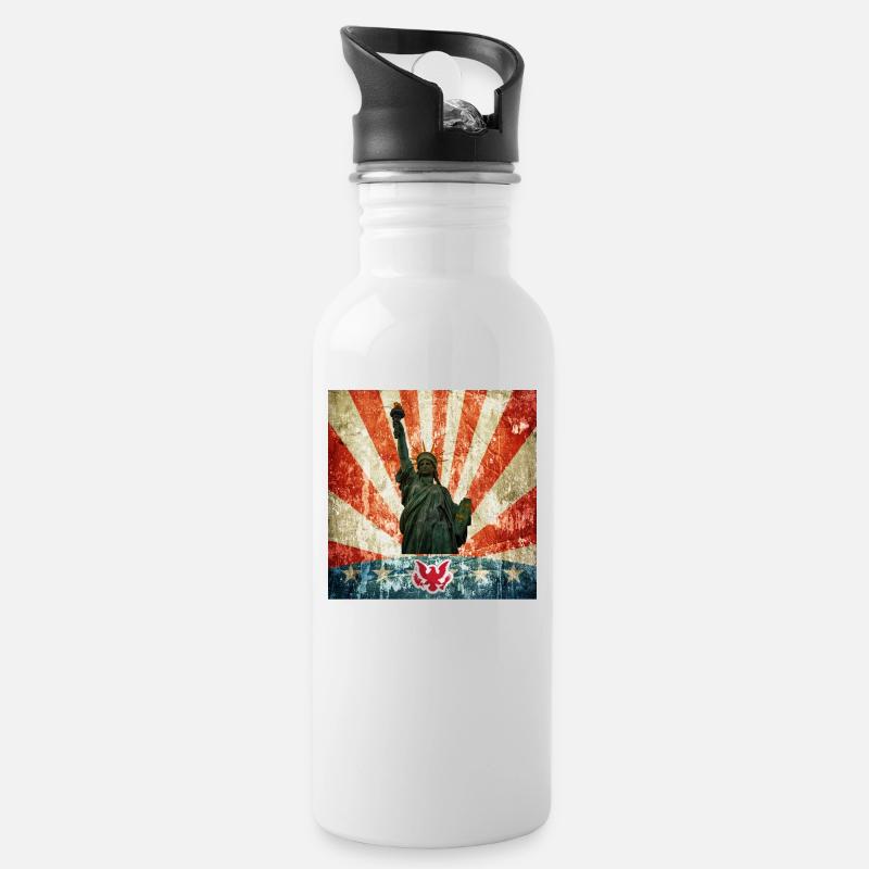 Freiheitsstatue, USA - Trinkflasche mit integriertem Trinkhalm - Weiß