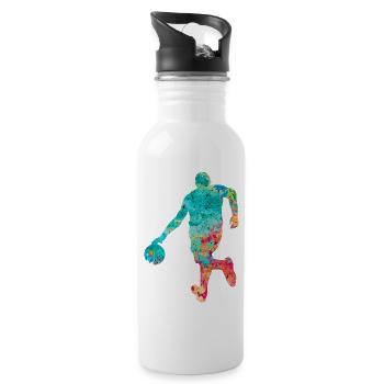 Basketballspieler - PopArt - Trinkflasche mit integriertem Trinkhalm - Weiß - Rechts