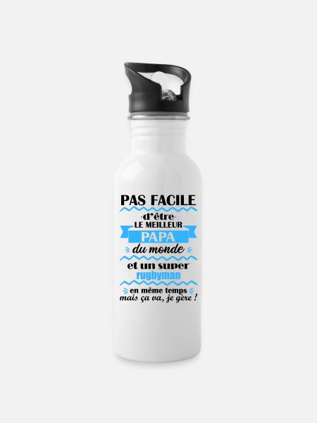 meilleur papa rugbyman, cadeau fête des pères - Gourde avec paille intégrée - blanc