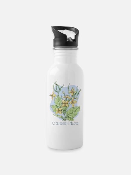 Dessin botanique d’herbe d’hirondelle chélidoine - Gourde avec paille intégrée - blanc
