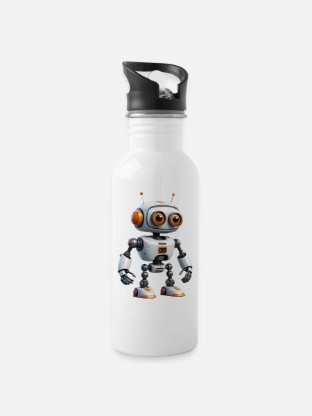 Petit robot explorateur - Gourde avec paille intégrée - blanc