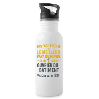 Papa ouvrier du bâtiment cadeau fête des pères - Gourde avec paille intégrée - blanc - Droite