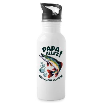 Papa allez! Nous allons à la pêche ! Brochet bondi - Gourde avec paille intégrée - blanc - Droite