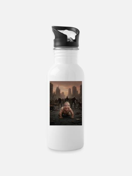 Baby in zombie city forest - Water bottle with straw - white