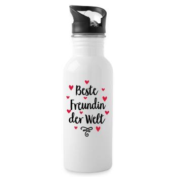 Beste Freundin der Welt - Trinkflasche mit integriertem Trinkhalm - Weiß - Rechts