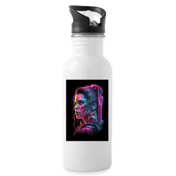 Futuristische Cyberpunk und Synthwave Femme Fatale - Trinkflasche mit integriertem Trinkhalm - Weiß - Rechts