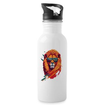 Roaring Retro: Aggressive Lion T-Shirt Art - Trinkflasche mit integriertem Trinkhalm - Weiß - Rechts