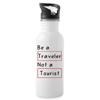 Sei ein Reisender, kein Tourist - Trinkflasche mit integriertem Trinkhalm - Weiß - Rechts