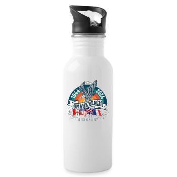 D DAY 80. Jahrestag Omaha Beach Normandie - Trinkflasche mit integriertem Trinkhalm - Weiß - Rechts
