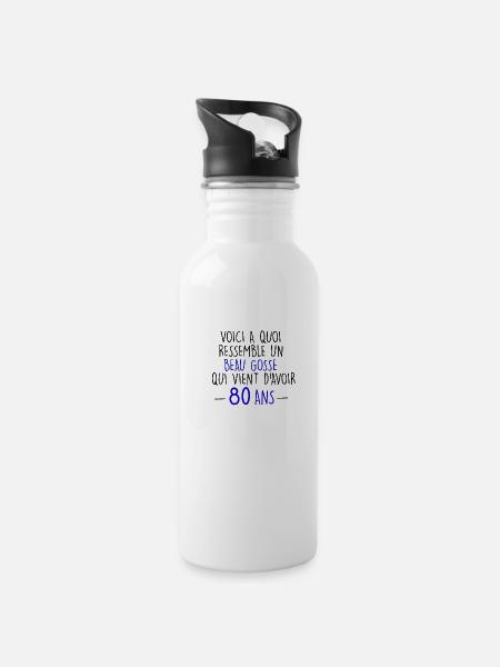 80 ans - Gourde avec paille intégrée - blanc