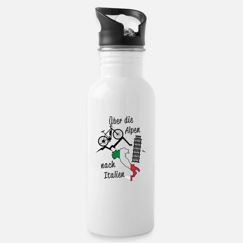Alpenüberquerung Alpen Italien MTB - Trinkflasche mit integriertem Trinkhalm - Weiß