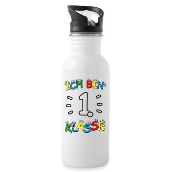 Ich bin 1. Klasse - Schulanfänger 🔴🔵🟢🟡 - Trinkflasche mit integriertem Trinkhalm - Weiß - Rechts