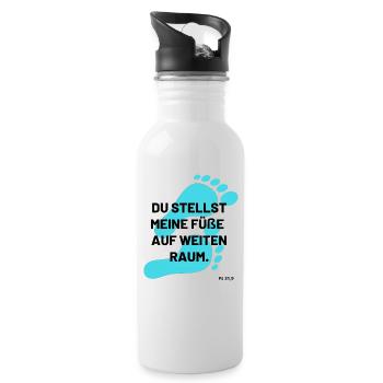 du stellst meine Füße auf weiten Raum - Trinkflasche mit integriertem Trinkhalm - Weiß - Rechts