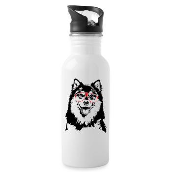 FINNISH LAPPHUND Brille Hunde Hund Wilsigns - Trinkflasche mit integriertem Trinkhalm - Weiß - Rechts