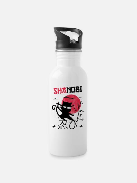 Funny Cat, Shanobi Funny Ninja Shinobi Cat - Water bottle with straw - white
