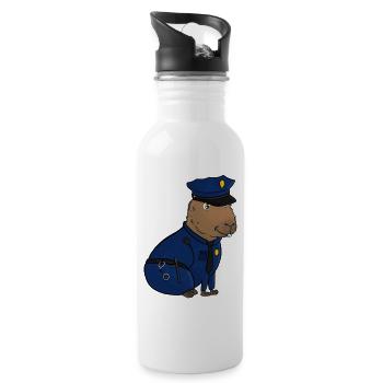 Police Capybara - Trinkflasche mit integriertem Trinkhalm - Weiß - Rechts