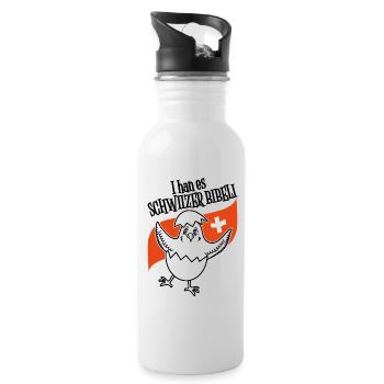 Küken mit Schweizer Flagge für Hühnerzüchter! - Trinkflasche mit integriertem Trinkhalm - Weiß - Rechts