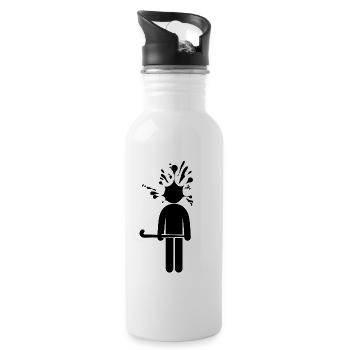 Hockey Feldhockey Hockeyspieler Hockeymann - Trinkflasche mit integriertem Trinkhalm - Weiß - Rechts