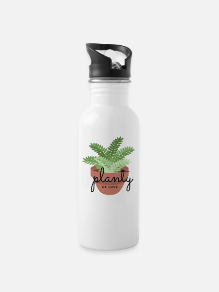 Planty of love - Trinkflasche mit integriertem Trinkhalm - Weiß