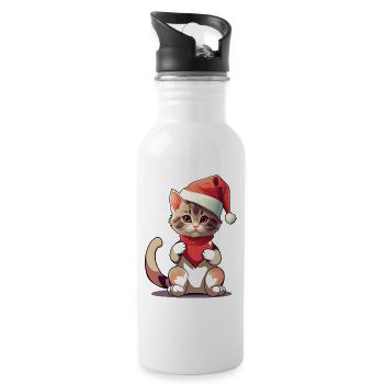Katze Katzen Kätzchen Nikolaus Santa Xmas - Trinkflasche mit integriertem Trinkhalm - Weiß - Rechts