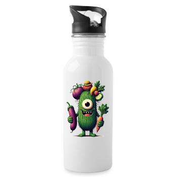 funny cute monster with vegetables one-eyed cucumber - Water bottle with straw - white - Right