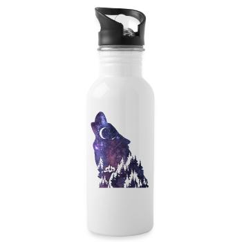 Wolf silhouette Galaxy - Trinkflasche mit integriertem Trinkhalm - Weiß - Rechts