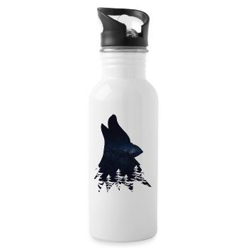 Wolf silhouette - Trinkflasche mit integriertem Trinkhalm - Weiß - Rechts